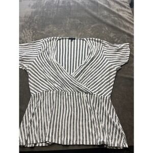 Lane Bryant‎ Plus Size Black White Striped Peplum Top Short Sleeve Blouse
